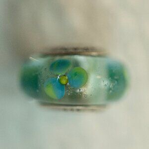 PANDORA Clear Teal Flowers Glass Bead Charm RETIRED